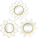 Kelly Miller Espejos metálicos Dorados para decoración de Pared, Juego de 3 Espejos Decorativos de Pared para Sala de Estar, Dormitorio y baño (MW009)