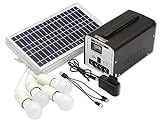 Kit de estación solar de 18W TX-200 de Technaxx con panel solar plegable de 18 W, y 4 bombillas LED - hasta 36 horas de funcionamiento, puerto USB, batería recargable SLA