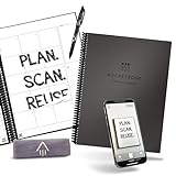 Rocketbook Planificador diario reutilizable – Planificador diario, semanal, mensual con bolígrafo Pilot Fixion y paño de microfibra incluidos, cubierta gris, tamaño carta