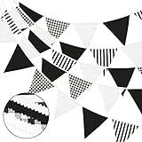 G2PLUS 12M Banderines Tela,Guirnalda de Banderines con 42 Rayas Negro y Blanco Triángulos de Tela Fiesta Decorativas para Dormitorio de Fiesta de Cumpleaños o Bodas