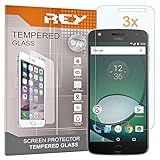 REY 3X Protector de Pantalla para Motorola Moto Z Play, Cristal Vidrio Templado Premium