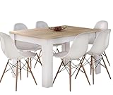 EASYMOBEL Pack Mesa de Comedor 140x80 cm + 6 Sillas Nordicas Blancas - Diseño Actual, Melamina (Cambrian y Blanco)