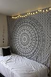 RAJRANG BRINGING RAJASTHAN TO YOU Tapiz de mandala para colgar en la pared, tapices de algodón decorativos en blanco y negro, 213 x 137 cm