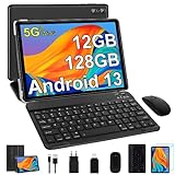 SEBBE Tablet 10 Pulgadas Android 13 Tablet PC 12GB RAM + 128GB ROM TF 512 GB Octa-Core 2.0 GHz, Google GMS | Bluetooth 5.0 | 5G WiFi | 6000mAh | 1280 * 800 | 5MP+8MP, Tablet con Teclado y Raton Negro