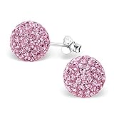 Pendientes de plata 925/000 rhodié y cristal – Bola con decoración de 73 cristales brillantes, color rosa claro