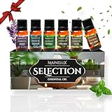 Set Aceites Esenciales para Humidificador MAINELUX SELECTION, 100% Natural Aromaterapia, 6 x 10 ml Essential Oils Set(lavanda,eucalipto,menta,limoncillo,árbol de té y naranja dulce).