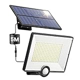 Luz Solar Exterior 204LED/2000LM/3 Modes Focos LED Exterior Solares con Sensor de Movimiento, IP65 Impermeable Split Lampara Solar Exterior con Cable de 5M para Jardin Garaje Camino [1 Paquete]