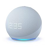 Echo Dot (5.ª generación, modelo de 2022) con reloj | Altavoz inteligente Bluetooth con reloj y Alexa | Gris azulado