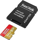 SanDisk Extreme 64 GB microSDXC Memory Card + SD Adapter with A2 App Performance + Rescue Pro Deluxe, Up to 160 MB/s, Class 10, UHS-I, U3, V30, Red/Gold