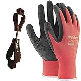 FUZZIO 24 pares de guantes de trabajo recubiertos y porta clip para guantes (L - 9, Rojo)