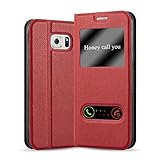Cadorabo Funda Libro para Samsung Galaxy S6 en Rojo AZRAFÁN - Cubierta Proteccíon con Cierre Magnético, Función de Suporte y 2 Ventanas- Etui Case Cover Carcasa