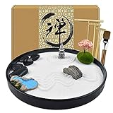 Artcome Jardín de arena Zen japonés para escritorio con rastrillo, soporte, rocas y mini artículos de mobiliario – Accesorios de mesa de oficina, kit de jardín de arena Mini Zen – Regalos de