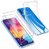 Pnakqil Funda para Samsung Galaxy A50/A30 Transparente + 2 Protector Pantalla, Carcasa Ultra Thin Antigolpes Suave TPU Silicona, Anti-arañazos Bumper con Esquinas Reforzadas Case para Samsung A50 6.4'