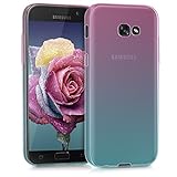 kwmobile Carcasa Protectora Compatible con Samsung Galaxy A5 (2017) - Funda Bicolor Rosa Fucsia/Azul/Transparente