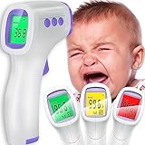 Retoo Termómetro clínico infrarrojo digital sin contacto con pantalla LCD, termómetro de frente para bebés y niños, alarma de fiebre de tres colores, termómetro de frente contra fiebre