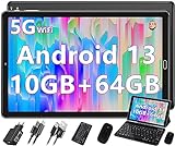 GOODTEL Tablet 10 Pulgadas Android 13 10GB RAM 64GB RAM 1TB TF, WiFi 5G Bluetooth 5.0, Google GMS, Widget, GPS, OTG, Type-C, 3,5mm AUX, 6000mAh, 8MP+5MP, con Funda, Teclado e Ratón, Negro