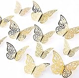 AIEX 24 Piezas Adornos De Mariposas 3D Pegatinas Extraíbles De Vivo (Oro)