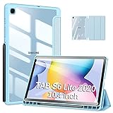DUZZONA Funda Compatible con Samsung Galaxy Tab S6 Lite 10.4 2022/2020, Trasera Transparente Back Cover Carcasa con Soporte Incorporado de S Pencil, para Tab S6 Lite 10.4 Pulgadas, Azul Claro