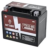 Battanux YTX12-BS y batería para motocicleta, sellada SLA/AGM de 12V12Ah, batería para ATV/UTV/Motonieve/Motocicleta, libre de mantenimiento y sin necesidad de herramientas para la instalación
