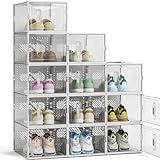 FUNLAX Cajas de Zapatos - Juego de 12 cajas transparentes con puerta magnética - Tamaño hasta 45 - Almacenamiento práctico - Blanco grande