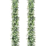 SOMYTING Guirnalda Artificial de eucalipto con Flores Blancas, Guirnalda de Flores Artificiales Planta Colgante para Fondo de Boda Arco de decoración de Pared Hojas de Vid protección UV 2 Unidades