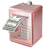 Vommery Hucha para niños de Juguete, Mini Caja Fuerte electrónica para cajero automático Bancos con Bloqueo de contraseña & Desplazamiento automático de Dinero para niños niñas (Oro Rosa)