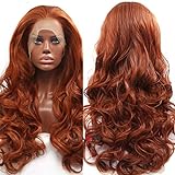 ATAYOU® Peluca Lace Front Rojo Cobre Castaño Jengibre Largo-Long Auburn Copper Red Lace Front Wig Natural Body Wavy Glueless Front Lace Synthetic Red Wig