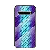 BaiFu Funda para LG V60 ThinQ 5G/LG G9 Cubierta Carbon Fiber Glass Phone Case Caja de Vidrio Templado Case Cover para LG V60 ThinQ 5G/LG G9 (Azul)