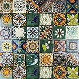 Cerames azulejos de mosaico Talavera Verde - 30 azulejos decorativos de cerámica mexicana para baño, ducha, escaleras, pared posterior de la cocina | azulejos de mexicanos 10,5x10,5 cm