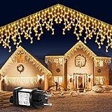 GUSODOR Cortina de Luces, 10M 400 LEDs Cadenas de Luces de LED, 8 Modos Impermeable Guirnaldas Luces, Luces Cascada de Navidad con Decoración para Exterior, Jardín, Aleros, Patios(Blanco Cálido)