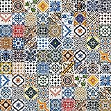 100 Azulejos de cerámica marroquí esmaltada (1 m²). Paquete de 100 baldosas decoradas de 10 x 10 cm, grosor de 0,6 cm, azulejos tunecinos. baldosas decorativas tunecinas orientales. (Rainbow Colors)