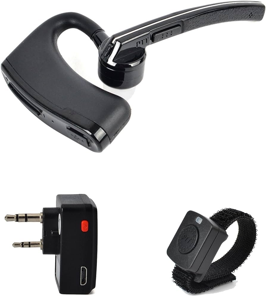 TWAYRDIO Walkie Talkie Auricular Bluetooth Auricular con 2 Pin Dongle inalámbrico y botón PTT para Kenwood TK-2100 TK-2160 TK-3100 para Baofeng Linton...