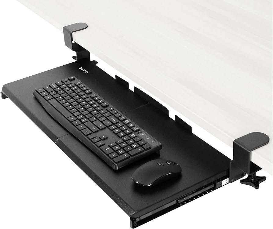 VIVO Bandeja grande para teclado debajo del escritorio con sistema de montaje de abrazadera C extra resistente, 27 (33 abrazaderas incluidas) x...