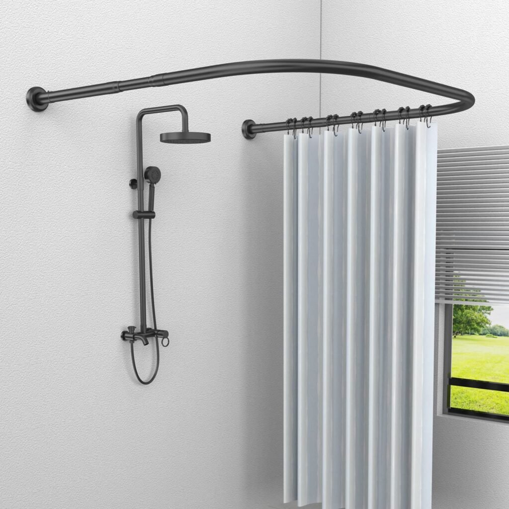 Barra de cortina de ducha mejorada en forma de U, barra de cortina de ducha curvada semicircular/ovalada, taladro o sin taladro, barra de cortina de...