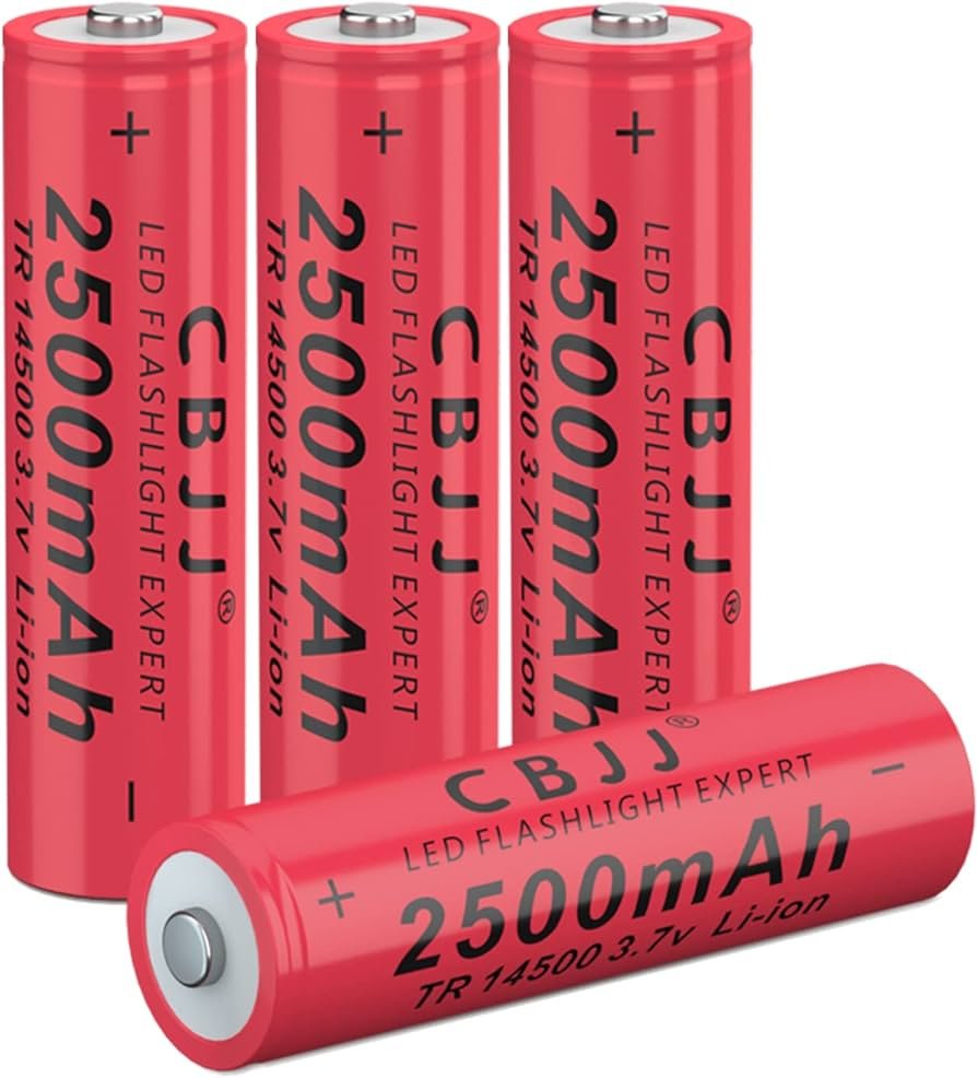 CBJJ Batería recargable de litio recargable de 3,7 V, 25 0.0 ft, para linterna, coche de juguete (4 unidades, rojo)