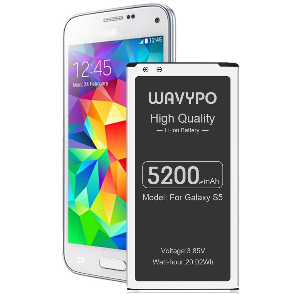 Batería para Galaxy S5, (actualizada) 5200mAh S5 Batería de repuesto de polímero de litio para Samsung Galaxy S5 G900A AT&T, SM-G900V, G900F, G900H, ...