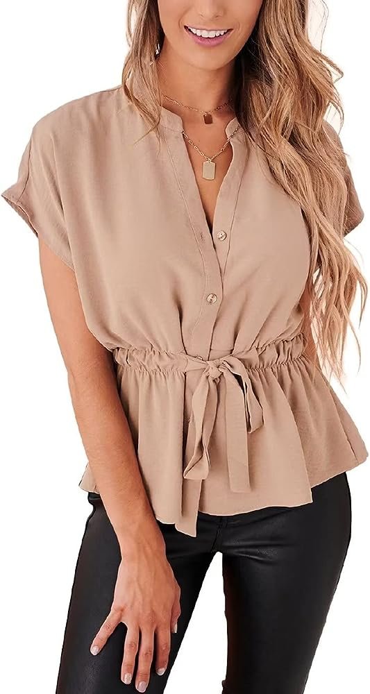 Blusas de verano con botones para mujer, diseño estilo péplum de gasa, blusa casual y elegante, para el trabajo