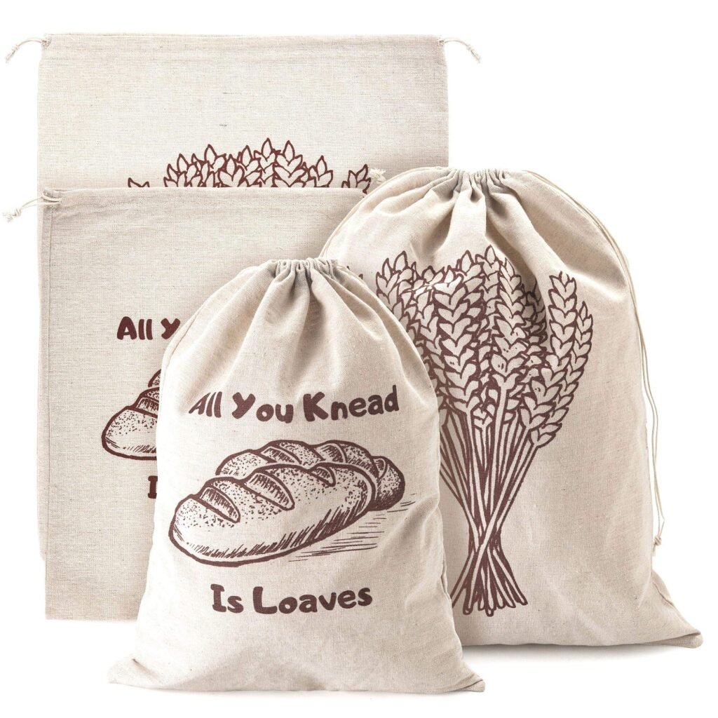 Amazon.com: Bolsas de pan de lino, paquete de 4 bolsas de pan ...