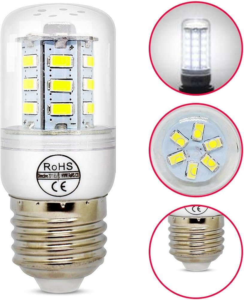 Bombilla LED blanca E27 de 5 W, bajo consumo de energía, CA 110-120 V, blanco frío 6500 K, bombilla LED maíz E26, 40 vatios de repuesto, paquete de 8...