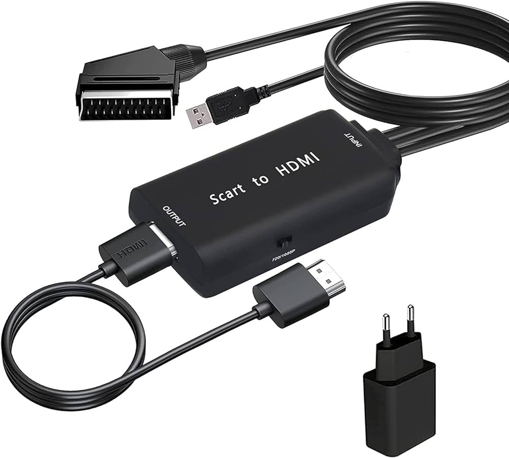 TLsiwio Adaptador de Cable Euroconector a HDMI, Convertidor Euroconector Scart a HDMI Entrada Scart Salida HDMI 1080p, Conversor Euroconector a HDMI...