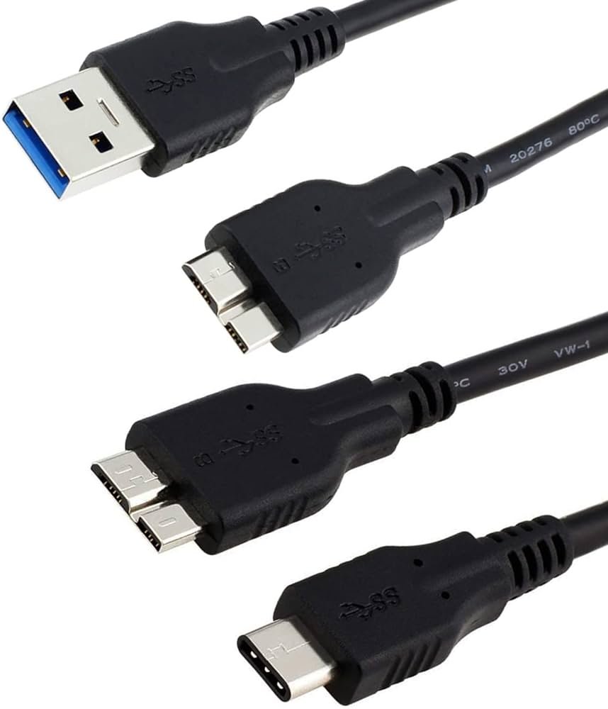 QCEs Cable USB C a Micro USB 3.0 y cable USB A a Micro USB 3.0 de 3.3 pies