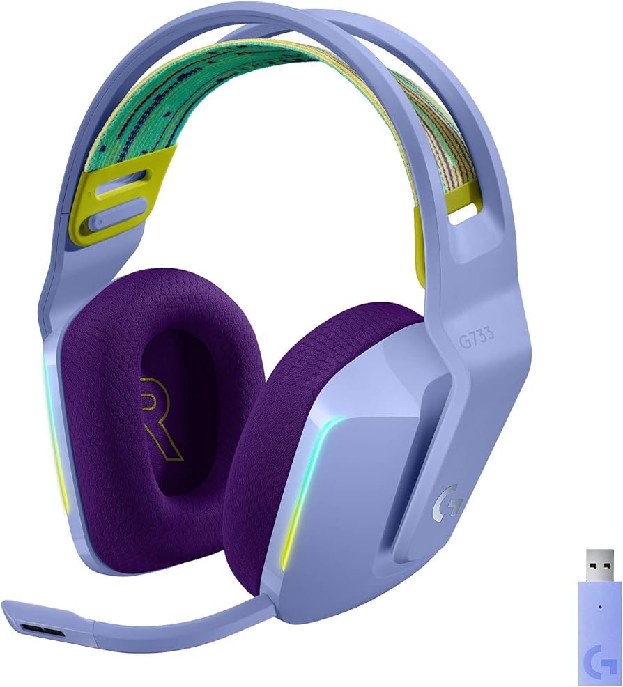 Logitech - Auriculares inalámbricos G733 Lightspeed para juegos, con diadema de suspensión, LIGHTSYNC RGB, tecnología de micrófono Blue VO!CE y...