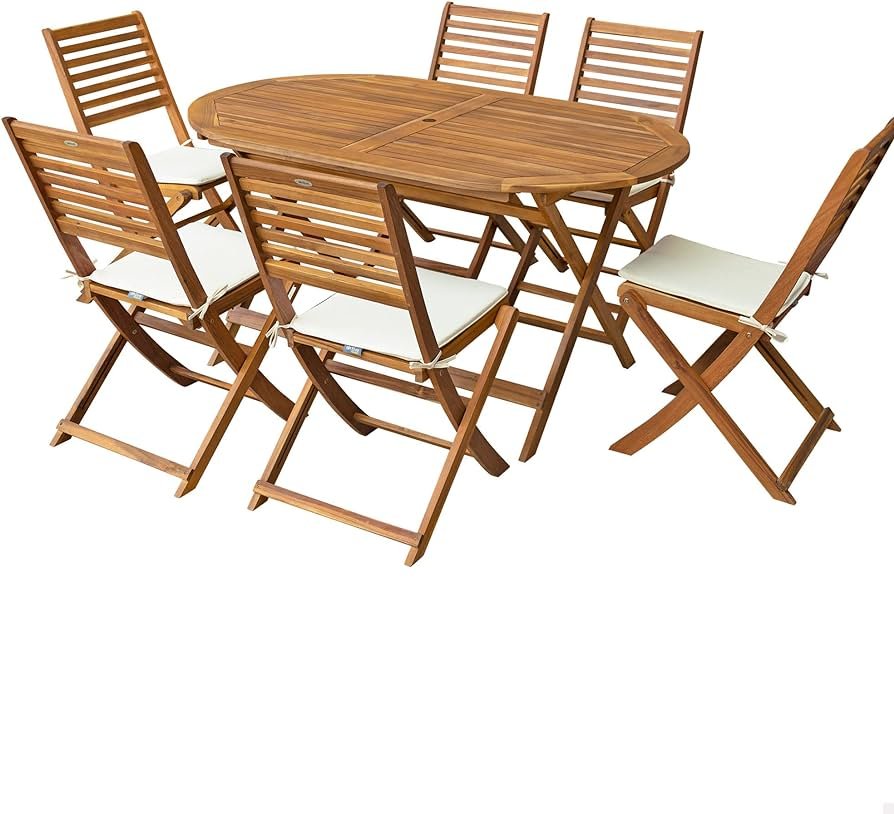 AKTIVE 61002 - Conjunto mesa y sillas de madera para jardín y...