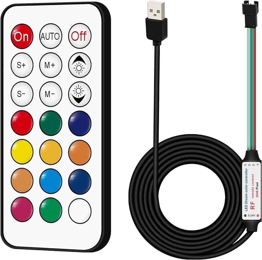 RGBZONE Controlador LED USB DC5V, control remoto inalámbrico RF de 21 teclas, controlador LED direccionable de 3 pines, controlador LED direccionable...