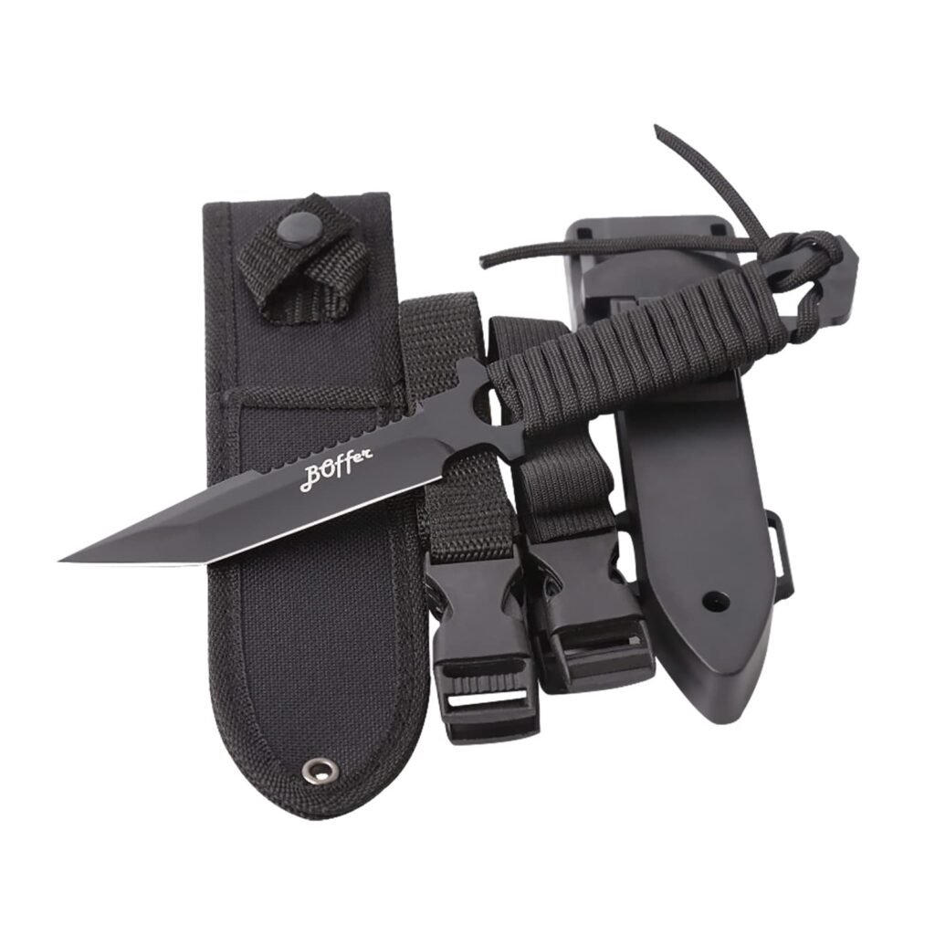 Amazon.com: BOffer cuchillo de buceo, cuchillo táctico negro de ...