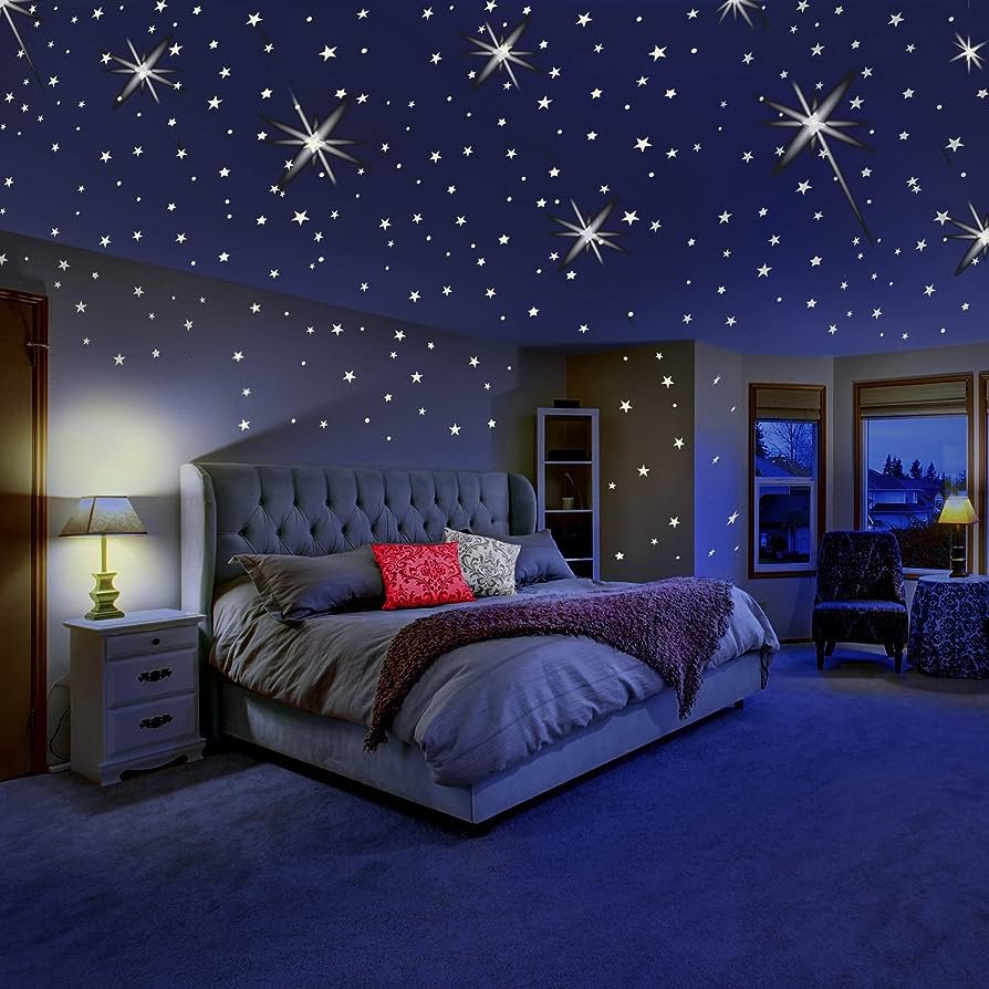 Estrellas que brillan en la oscuridad para techo o pared, pegatinas de pared brillantes, kit de decoración de habitación, juego de estrellas...