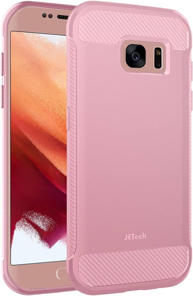JETech Funda delgada para Samsung Galaxy S7 Edge de 5.5 pulgadas, funda delgada con absorción de golpes y diseño de fibra de carbono (rosa)