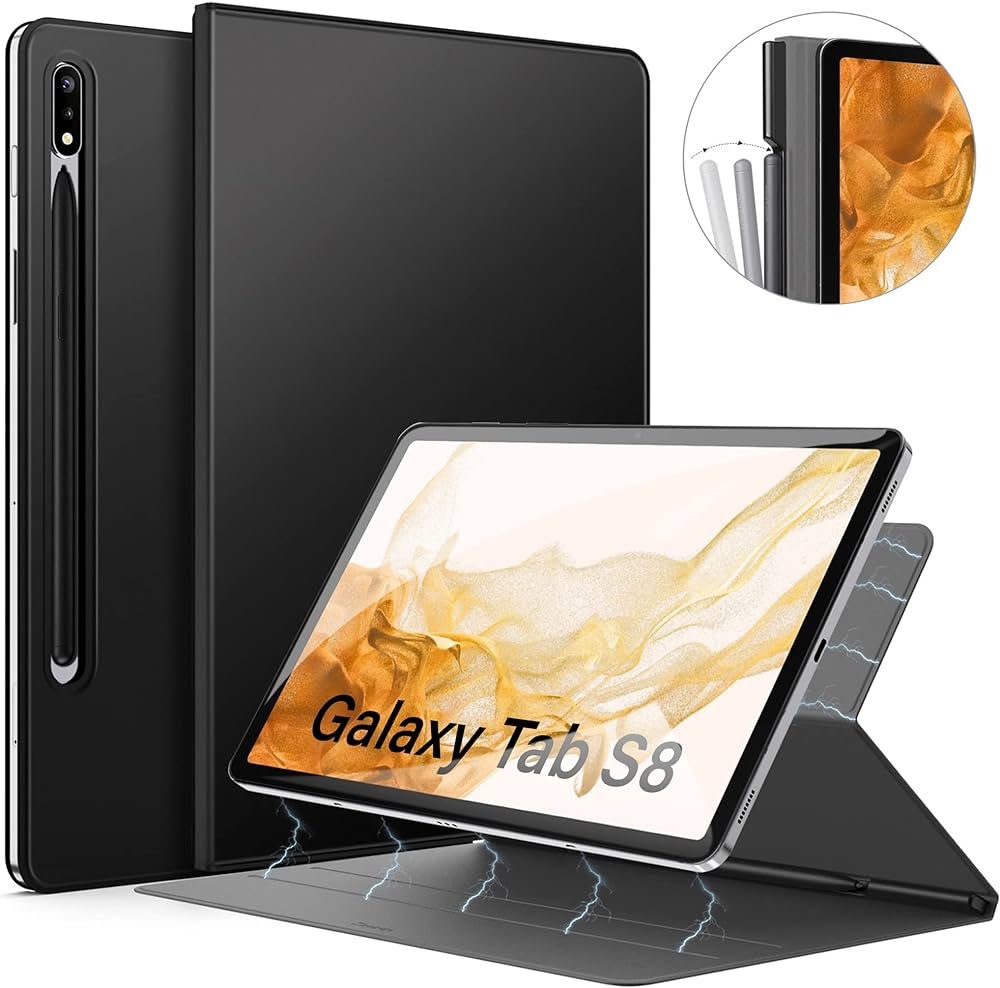 ZtotopCase Funda para Samsung Galaxy Tab S8/S7,Ultra Delgada, Soporte para S Pen y Cierre Magnético,para Samsung Tab S8 2022/S7 2020 11 Pulgadas,Negro