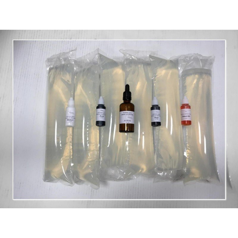 Jabón Base Glicerina Cristal Transparente pack 6 barras+Colorante y Perfume