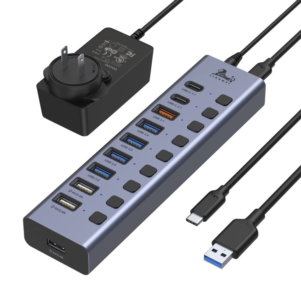 Amazon.com: Hub USB 3.1 alimentado, divisor USB de 10 puertos ...